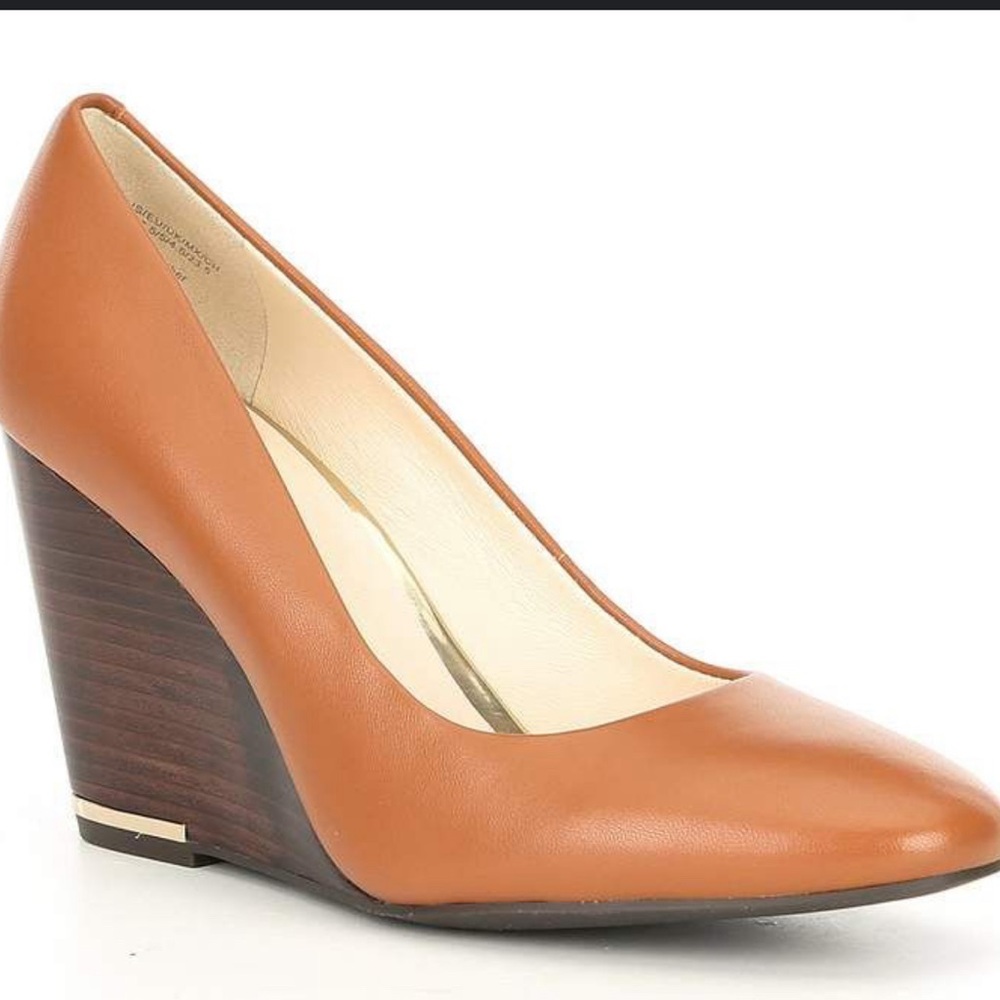 Katherine Kelly Mara Leather Wedges Cognac Women's Size 8.5 new with out box